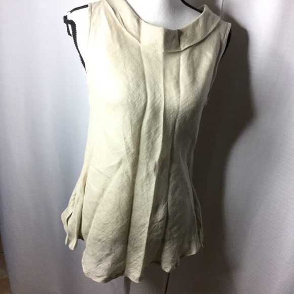 COLORI DI CAPRI Tan Linen Blouse Cute Back Design - Picture 8 of 8